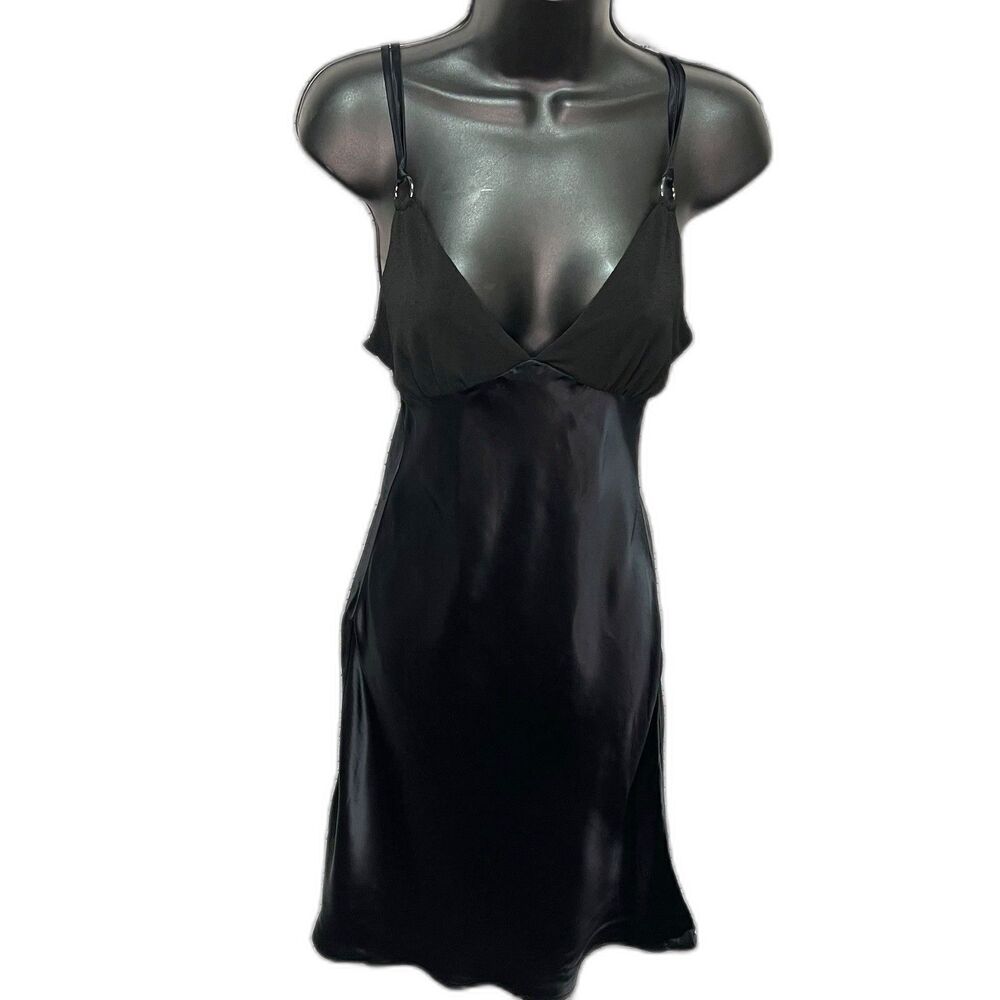 NWT GUESS Collection Black Satin Slip Dress Y2K Med Minimalist Going Out Capsule